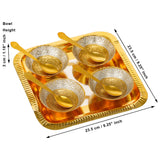 Load image into Gallery viewer, Webelkart Premium Gold Plated Bowl Set with Tray &amp; Spoons in Red Velvet Gift Box | Designer Dry Fruit Serving Set | Wedding &amp; Festive Return Gift | Decorative Diwali Gift Set (Set of 4 Bowls)