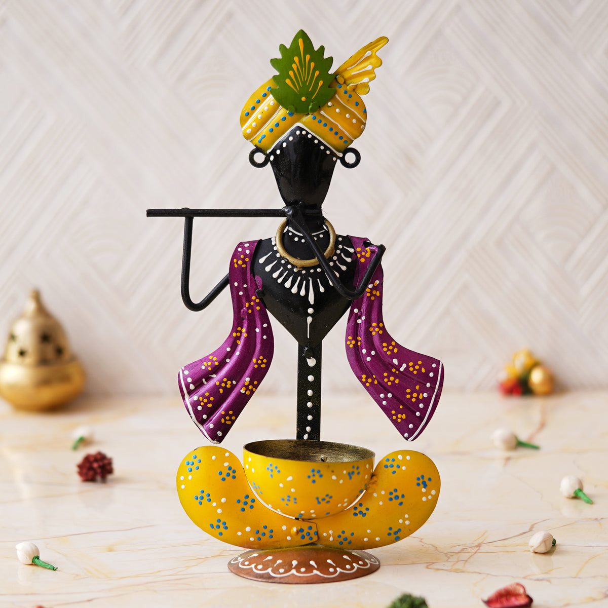 Webelkart Premium Handcrafted Multicolor Metal Krishna Tea Light Holder ...