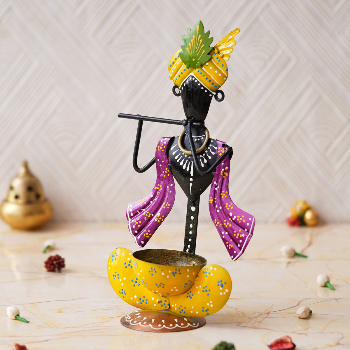 Webelkart Premium Handcrafted Multicolor Metal Krishna Tea Light Holder ...