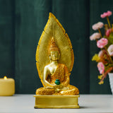 Load image into Gallery viewer, Webelkart Premium Gold Meditating Sitting Gautam Buddha with Leaf Background Idol Statue Showpiece for Home/Office Decor/Living Decorations | Home Decoration Item| Diwali Corporate Gifts (12&quot; Inches)