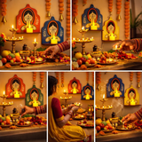 Load image into Gallery viewer, Webelkart Premium Handcrafted Wooden Wall Diya Holder – Traditional Indian Namaste Lady Design Wall Shelf for Diwali Decor,Tealight Candle Holder (Set of 5) Wall Shelf