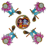 Load image into Gallery viewer, Webelkart Antique Decorative Rongali Designer Candle Holder for Diwali Decor/Radha Krishna Decorative Rangoli with Tealight Holders – Festive Home Decor Set of 5