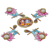 Load image into Gallery viewer, Webelkart Antique Decorative Rongali Designer Candle Holder for Diwali Decor/Radha Krishna Decorative Rangoli with Tealight Holders – Festive Home Decor Set of 5