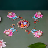 Load image into Gallery viewer, Webelkart Antique Decorative Rongali Designer Candle Holder for Diwali Decor/Radha Krishna Decorative Rangoli with Tealight Holders – Festive Home Decor Set of 5
