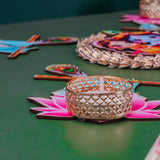 Load image into Gallery viewer, Webelkart Antique Decorative Rongali Designer Candle Holder for Diwali Decor/Radha Krishna Decorative Rangoli with Tealight Holders – Festive Home Decor Set of 5