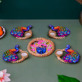 Load image into Gallery viewer, Webelkart Premium Shreenathji Decorative Peacock Rangoli Set with Tealight Holders, Traditional Indian Festival Decor,Diwali Candle Holder Gift Item for Home Decor (Set of 5)
