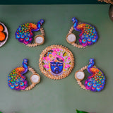 Load image into Gallery viewer, Webelkart Premium Shreenathji Decorative Peacock Rangoli Set with Tealight Holders, Traditional Indian Festival Decor,Diwali Candle Holder Gift Item for Home Decor (Set of 5)