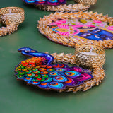 Load image into Gallery viewer, Webelkart Premium Shreenathji Decorative Peacock Rangoli Set with Tealight Holders, Traditional Indian Festival Decor,Diwali Candle Holder Gift Item for Home Decor (Set of 5)