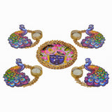 Load image into Gallery viewer, Webelkart Premium Shreenathji Decorative Peacock Rangoli Set with Tealight Holders, Traditional Indian Festival Decor,Diwali Candle Holder Gift Item for Home Decor (Set of 5)