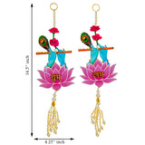 गैलरी व्यूवर में इमेज लोड करें, Webelkart Premium Decorative Krishna Lotus Wall Hanging for Diwali Decor, Toran with Peacock Feather and Pearl Beads, Shubh Labh Door Hanging (Set of 2)