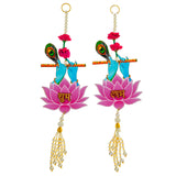 गैलरी व्यूवर में इमेज लोड करें, Webelkart Premium Decorative Krishna Lotus Wall Hanging for Diwali Decor, Toran with Peacock Feather and Pearl Beads, Shubh Labh Door Hanging (Set of 2)