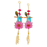 गैलरी व्यूवर में इमेज लोड करें, Webelkart Premium Decorative Krishna Lotus Wall Hanging for Diwali Decor, Toran with Peacock Feather and Pearl Beads, Shubh Labh Door Hanging (Set of 2)