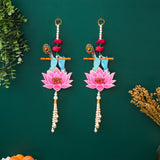 गैलरी व्यूवर में इमेज लोड करें, Webelkart Premium Decorative Krishna Lotus Wall Hanging for Diwali Decor, Toran with Peacock Feather and Pearl Beads, Shubh Labh Door Hanging (Set of 2)