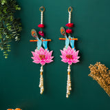 गैलरी व्यूवर में इमेज लोड करें, Webelkart Premium Decorative Krishna Lotus Wall Hanging for Diwali Decor, Toran with Peacock Feather and Pearl Beads, Shubh Labh Door Hanging (Set of 2)