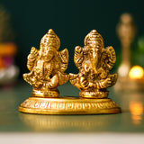 Load image into Gallery viewer, Webelkart Antique Gold Plated Laxmi Ganesha Idol Statue for Diwali Decor, laxmi Ganesh Murti for Pooja Decor, Office Décor, Gifting Decorative Showpiece