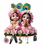 गैलरी व्यूवर में इमेज लोड करें, Webelkart Beautiful Pink Radha Krishna Key Holder for Home/Office Decor | 3D UV Printed Wooden Key Hanger Decorative Key Chain Holder,Key Holder for Home Decor (10 x 10 Inches)