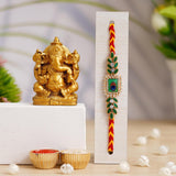 Load image into Gallery viewer, JaipurCrafts Premium Combo Of Single Rakhi With Ganesha Idol Statue for Home And Car Dashboard- Rakhi for brother and bhabhi- Rakhi Gift Combos - JaipurCrafts