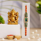 Load image into Gallery viewer, JaipurCrafts Premium Combo Of Single Rakhi With Ganesha Idol Statue for Home And Car Dashboard- Rakhi for brother and bhabhi- Rakhi Gift Combos