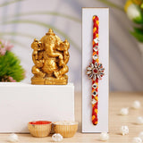 Load image into Gallery viewer, JaipurCrafts Designer Combo Of Single Rakhi for brother and bhabhi With Ganesha Idol statue for car dashboard - Rakhi Gift Combos - JaipurCrafts