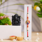 Load image into Gallery viewer, JaipurCrafts Premium Combo Of Single My Bro Rakhi For Brother And Bhabhi With Ganesha Idol Statue for Home And Car Dashboard- Rakhi Gift Combos