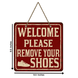 Load image into Gallery viewer, Webelkart® Decorative &quot; Please Remove Your Shoes&quot; Wooden Wall hanging For Home , Office, Shop And Clinic ,Wooden Wall sculpture For Outdoor- 9.5 Inches