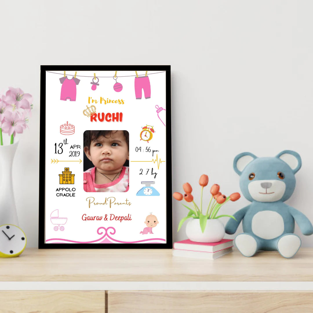 Personalised Baby Birth Frame New Born Baby Gifts 12 X 18