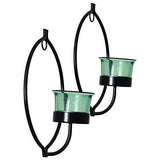 गैलरी व्यूवर में इमेज लोड करें, Webelkart Set of 2 Decorative Golden Eye Wall Sconce/Candle Holder with Green Glass and Free T-Light Candles