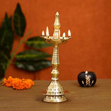 गैलरी व्यूवर में इमेज लोड करें, Webelkart Premium Indian Traditional Brass Table Deepak Samay Diya Oil Diwali Puja Lamp, Golden- 10.50 in