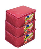 Load image into Gallery viewer, JaipurCrafts 3 Pieces Non Woven Saree Cover Set, Pink (45 x 35 x 22 cm)