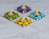Load image into Gallery viewer, Webelkart Premium Set of 4 Tealight Candle Holder for Home Decor, Mosaic Glass, Balcony Decoration Items Outdoor, Balcony Decor,Candle Stand,Flowers ( Pack of 4 , 3.5 Inches) Brand: Webelkart