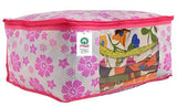 गैलरी व्यूवर में इमेज लोड करें, JaipurCrafts 3 Pieces Premium Flowers Print Non Woven Saree Cover Set, Pink (45 x 35 x 21 cm),Large