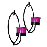 गैलरी व्यूवर में इमेज लोड करें, Webelkart Set of 2 Decorative Golden Eye Wall Sconce/Candle Holder with Red Glass and Free T-Light Candles (Design 3)