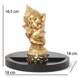 गैलरी व्यूवर में इमेज लोड करें, JaipurCrafts Golden Ganesha Dancing Ganesh Idol for Gift with Tealight Holder and Wood Tray (17 cm)