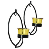 गैलरी व्यूवर में इमेज लोड करें, Webelkart Set of 2 Decorative Golden Eye Wall Sconce/Candle Holder with Red Glass and Free T-Light Candles (Design 4)
