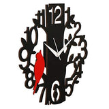 गैलरी व्यूवर में इमेज लोड करें, JaipurCrafts Designer Stylish Beautiful Tree &amp; Red Bird Round Wood Wall Clock (30.48 cm x 30.48 cm x 2.8 cm, Black)- Without Glass