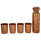 गैलरी व्यूवर में इमेज लोड करें, JaipurCrafts Touch Designer Pure Copper Bottle with Four Tumbler Glass - 1000 ml (for Travel Essential, Ayurveda Healing)