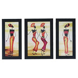 Load image into Gallery viewer, JaipurCrafts Lord Ganesha Set of 3 Large Framed UV Digital Reprint Painting (Wood, Synthetic, 36 cm x 61 cm) Tribal Lady
