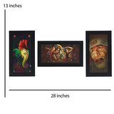 गैलरी व्यूवर में इमेज लोड करें, JaipurCrafts Radha Krishna, Lord Ganesha &amp; Sai Baba Set of 3 Large Framed UV Digital Reprint Painting (Wood, Synthetic, 33 cm x 61 cm)