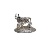 Load image into Gallery viewer, JaipurCrafts Kamdhenu Cow and Calf Showpiece - 10.16 cm (Aluminium, Silver)