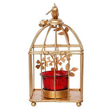 Load image into Gallery viewer, Webelkart Gold Color Square Metal Bird cage Tea Light Holder with Flower Vine &amp; Tealight Glass for Home Decor