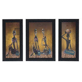 Load image into Gallery viewer, JaipurCrafts Trible Lady Set of 3 Large Framed UV Digital Reprint Painting (Wood, Synthetic, 36 cm x 61 cm)