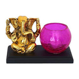 गैलरी व्यूवर में इमेज लोड करें, JaipurCrafts Premium Aluminum Golden Lord Ganesha Idol for Gift with Tealight Holder and Wood Tray- 11 cm