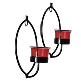 गैलरी व्यूवर में इमेज लोड करें, Webelkart Set of 2 Decorative Golden Eye Wall Sconce/Candle Holder with Red Glass and Free T-Light Candles