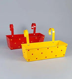 गैलरी व्यूवर में इमेज लोड करें, JaipurCrafts Polka Dotted Square Railing Planter, Set of 5 (Magenta, Purple, Green, Red, Yellow)