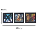 गैलरी व्यूवर में इमेज लोड करें, JaipurCrafts Gautam Buddha Set of 3 Framed UV Digital Reprint Painting (Wood, Synthetic, 26 cm x 76 cm)