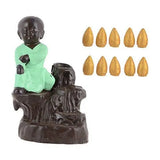 गैलरी व्यूवर में इमेज लोड करें, JaipurCrafts WebelKart Kung-Fu Style Monk Buddha Smoke Back Flow Cone Incense Holder| Decorative Showpiece- with 6 Free Smoke Back Flow Scented Cone Incenses