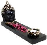 Load image into Gallery viewer, JaipurCrafts Polyresin Buddha Tealight Holder With Tray, 11.50 IN, Black, 1 Piece