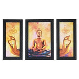 गैलरी व्यूवर में इमेज लोड करें, JaipurCrafts Lord Ganesha Set of 3 Large Framed UV Digital Reprint Painting (Wood, Synthetic, 36 cm x 61 cm) Buddha