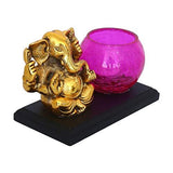 Load image into Gallery viewer, JaipurCrafts Premium Aluminum Golden Lord Ganesha Idol for Gift with Tealight Holder and Wood Tray- 11 cm