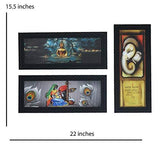 Load image into Gallery viewer, JaipurCrafts Raddha Krishna, Lord Ganesha, Gautam Buddha Set of 3 Large Framed UV Digital Reprint Painting (Wood, Synthetic, 41 cm x 53 cm)